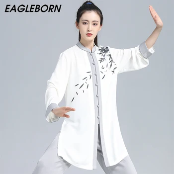 Yeni Tai Chi Üniforma Kadın Çin Geleneksel Kostüm Grubu Performans Uzun Kollu Bambu Üç parçalı Tai Chi Kung Fu Üniforma