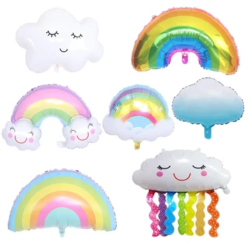 BÜYÜK BOY 30 inç Sevimli Folyo Gökkuşağı Bulut Balonlar Pastel Parti Malzemeleri Mutlu Doğum Günü Balonlar Gökkuşağı Afiş Bulutlar bebek duş