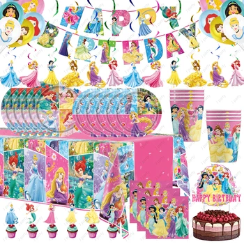 Disney Prenses Doğum Günü Partisi dekorasyon balonları Masa Örtüsü kağıt bardaklar Tabaklar Peçeteler Kızlar için Tek Kullanımlık Çatal Bıçak Takımı Bebek Duş