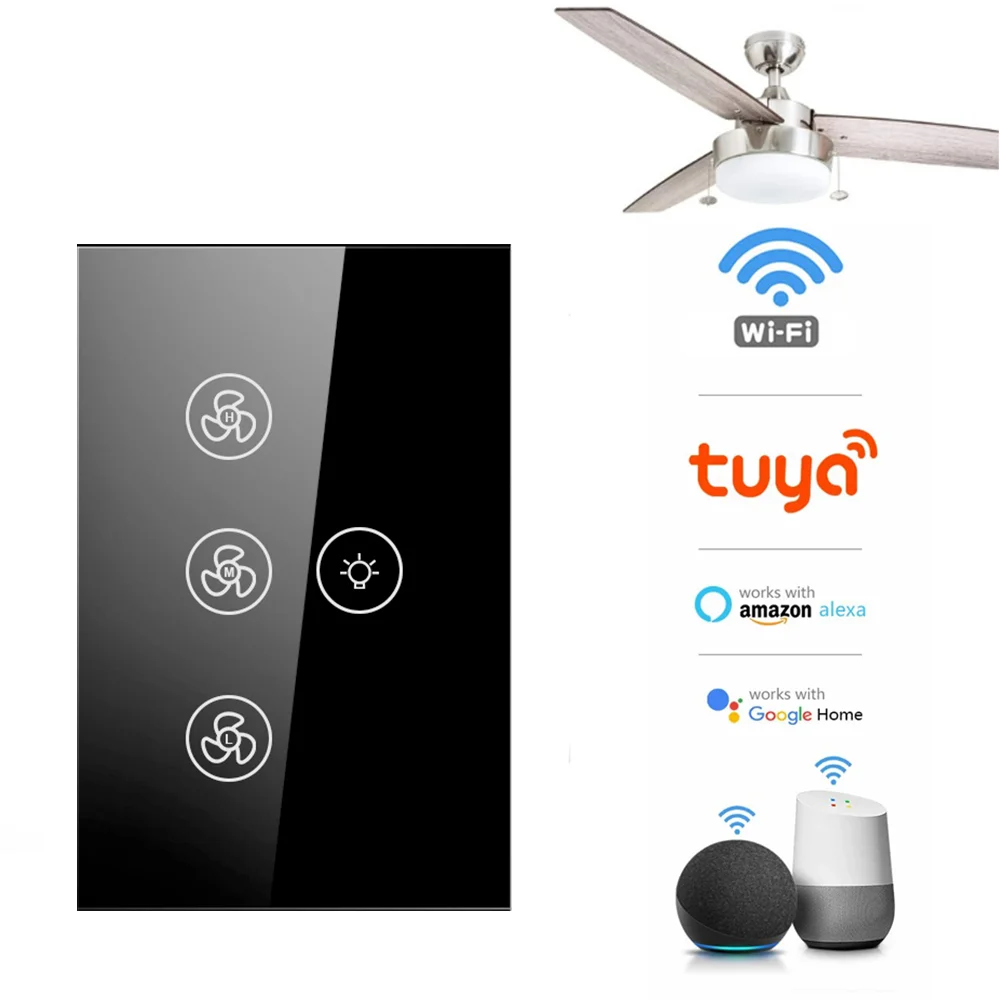 Tuya Akıllı Fan Anahtarı ışıklı tavan fanı Temperli Cam Panel Kontrol Edilebilir Zamanlama Alexa ile Çalışır
