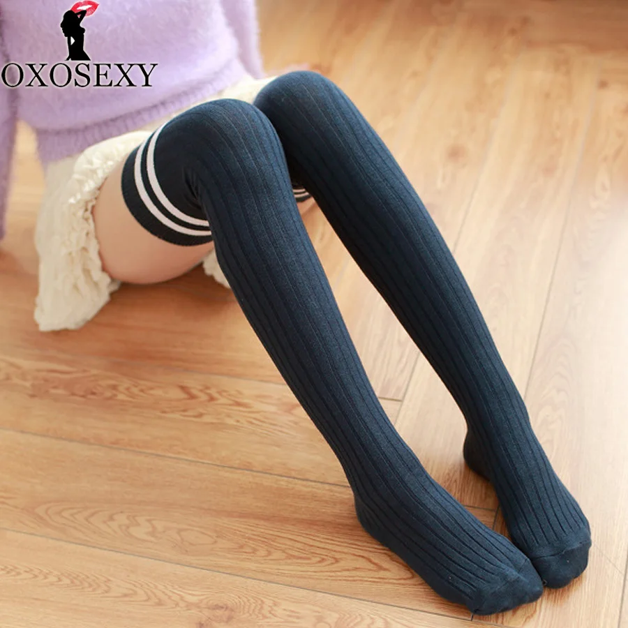 Japon Okul Öğrenci çorap sıcak sonbahar Siyah Şerit Kadın Yüksek Diz Üzerinde Çorap pamuk Uyluk Yüksek Çorap ıç çamaşırı 46
