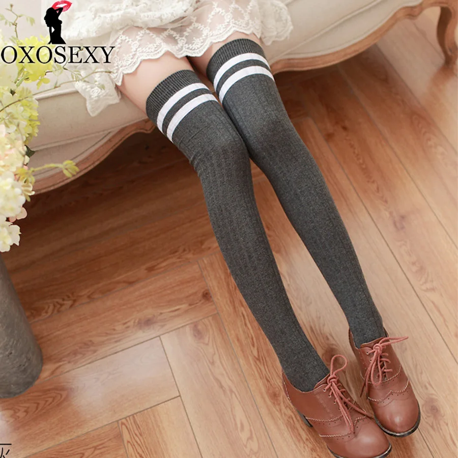 Japon Okul Öğrenci çorap sıcak sonbahar Siyah Şerit Kadın Yüksek Diz Üzerinde Çorap pamuk Uyluk Yüksek Çorap ıç çamaşırı 46