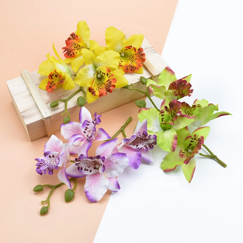 4 Kafaları / paket Tay Orkide Düğün Dekoratif Çelenkler Scrapbooking Ev Dekorasyon Aksesuarları Yapay Çiçekler Ucuz