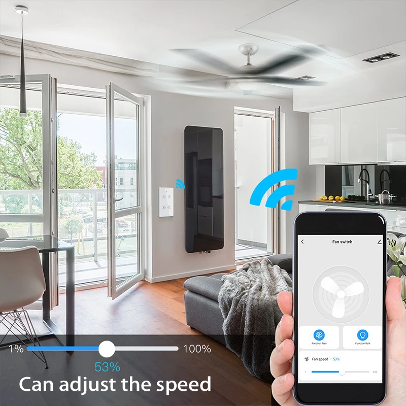 Tuya Akıllı Fan Anahtarı ışıklı tavan fanı Temperli Cam Panel Kontrol Edilebilir Zamanlama Alexa ile Çalışır